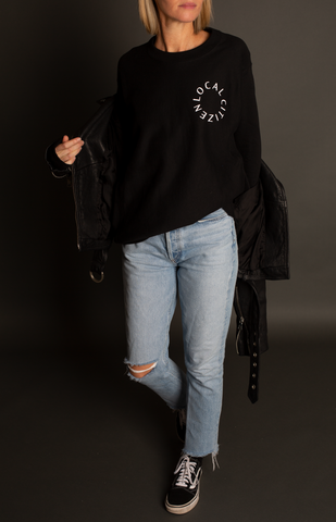 White Logo Crew In Black