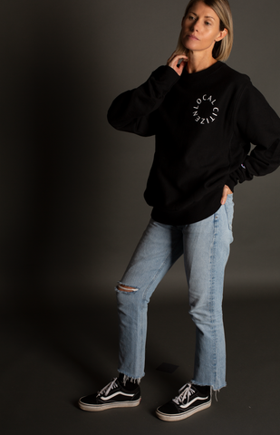 White Logo Crew In Black