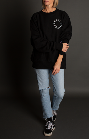 White Logo Crew In Black